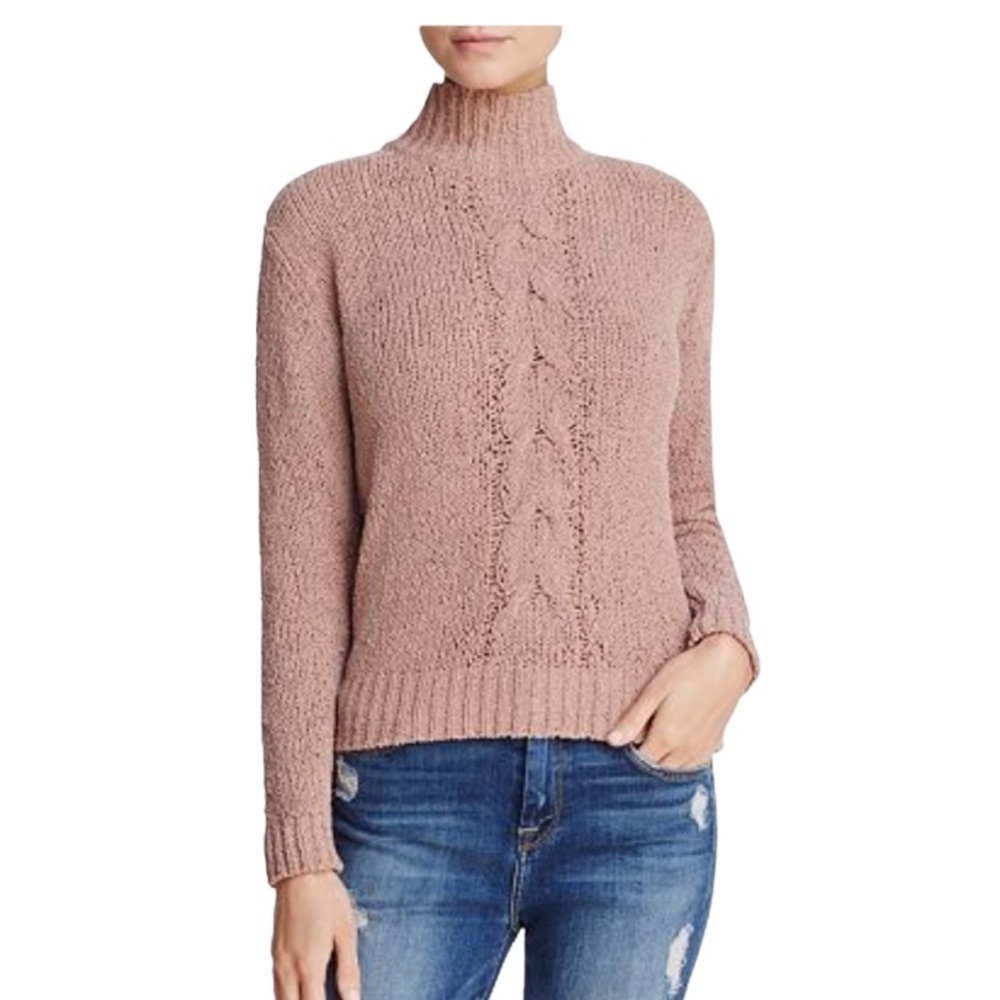 Lost And Wander Jolie Chenille Sweater Blush Pink Mauve Turtleneck Mockneck XS S